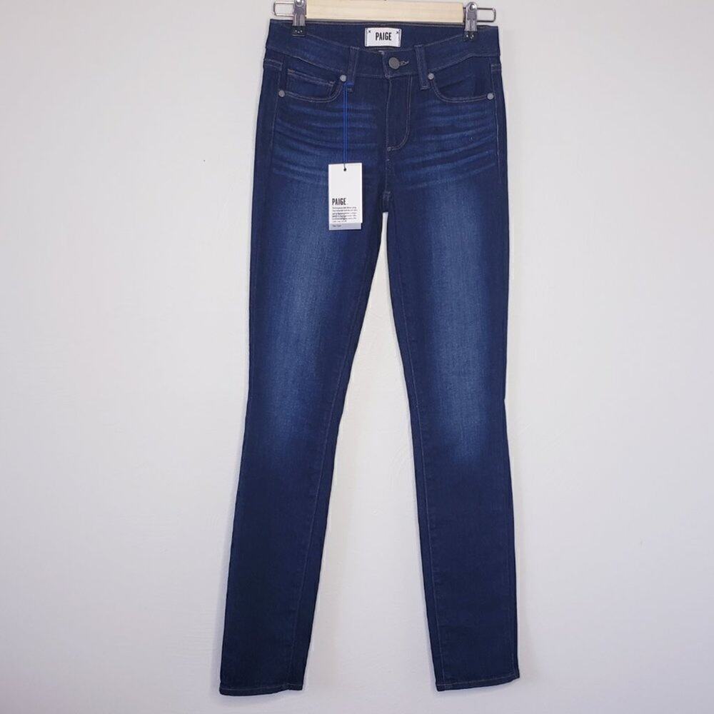 NWT Paige Skyline Skinny Reagan Dark Wash Mid Rise Denim Jean Pants Size 24